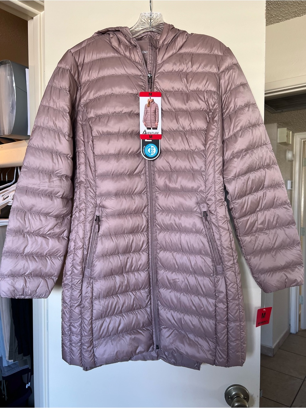 Women’s Hooded Long Puffer Coat - Dusty Rose